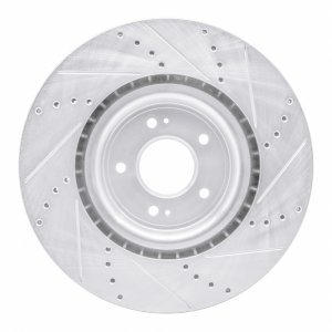 Mitsubishi Lancer Brake Rotor (1) - Front Left - R1 Concepts - Drilled & Slotted - Silver - `08-`15